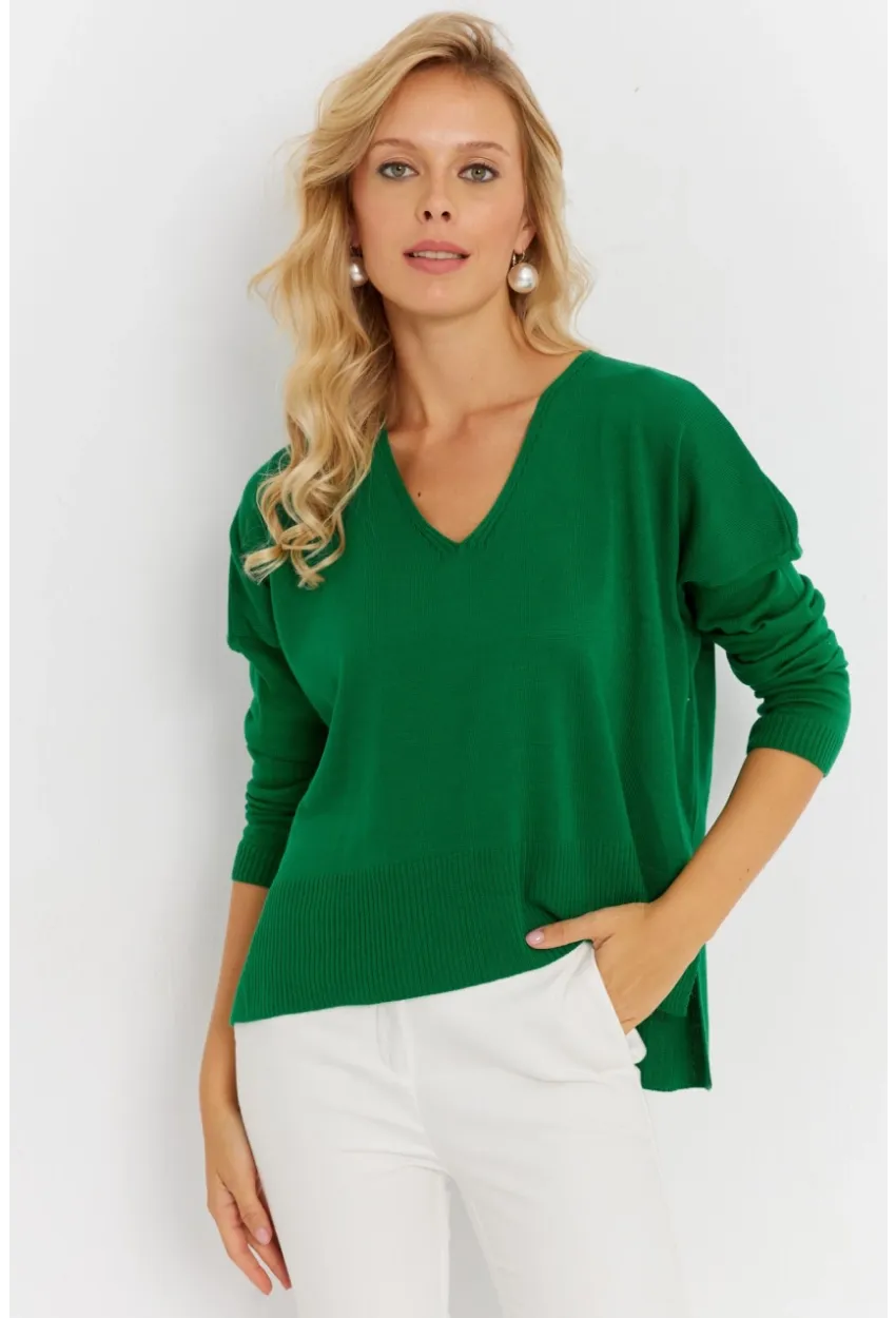 Kadın Yeşil Önü Kısa Triko Kazak YİL551