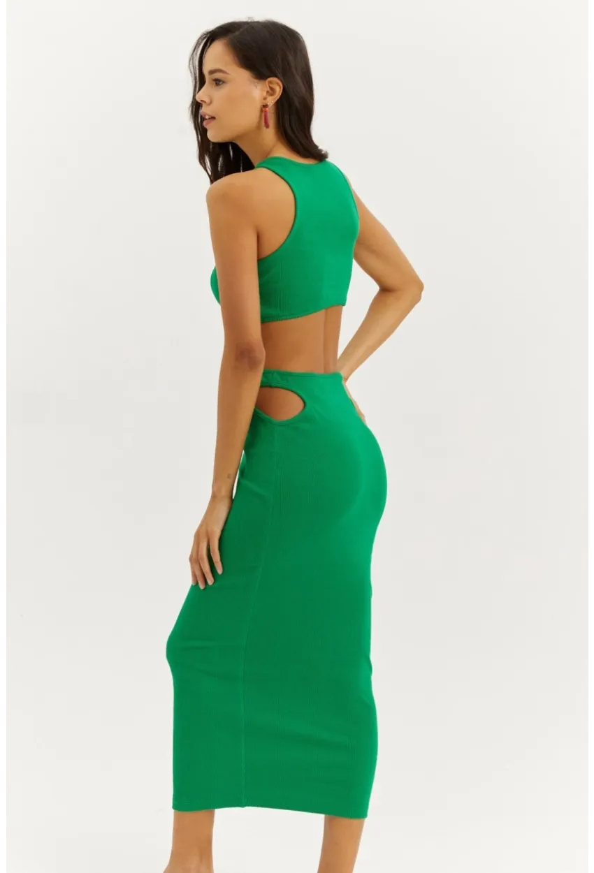 Kadın Yeşil Sırt Dekolteli Maxi Elbise B1818