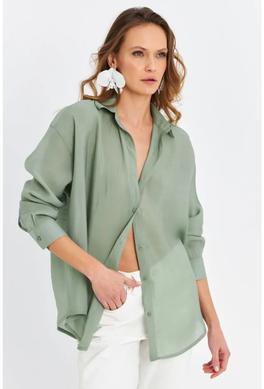 Kadın Yeşil Sırtı Açık Gömlek MOD2369-90