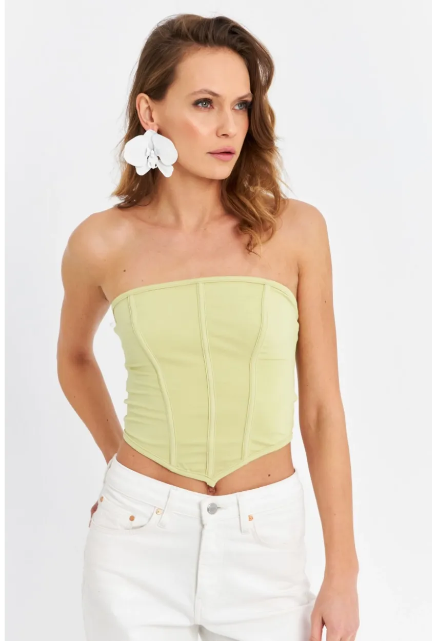 Kadın Yeşil Straplez Crop Bluz B6081