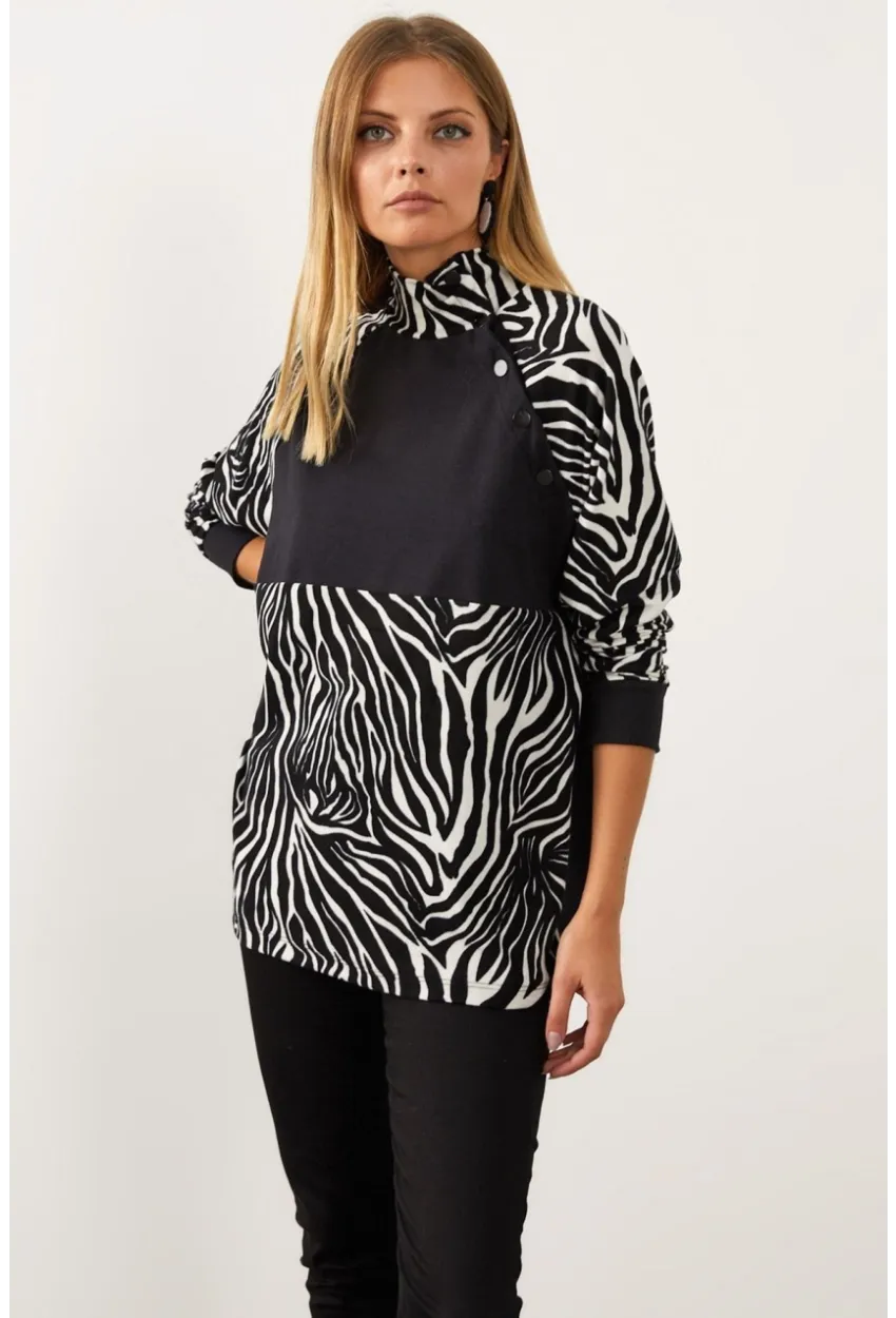 Siyah-Beyaz Bloklu Sweatshirt MEY1084