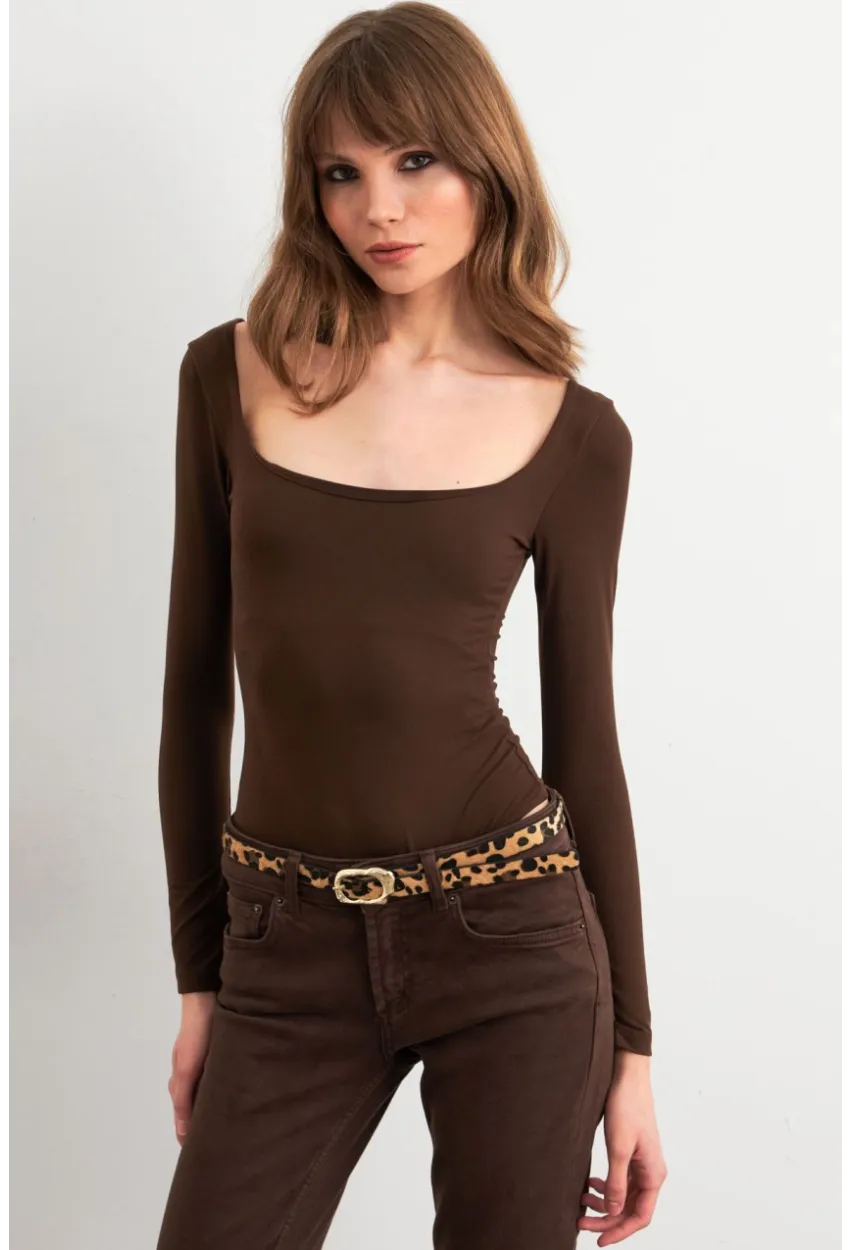 Kadın Acı-Kahve Kayık Yaka Basic Body CY352