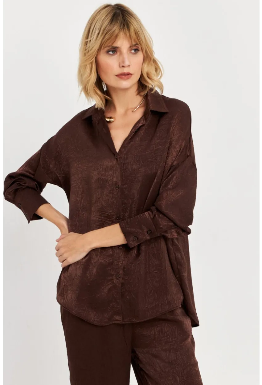 Kadın Acı-Kahve Saten Gömlek MCAR1127