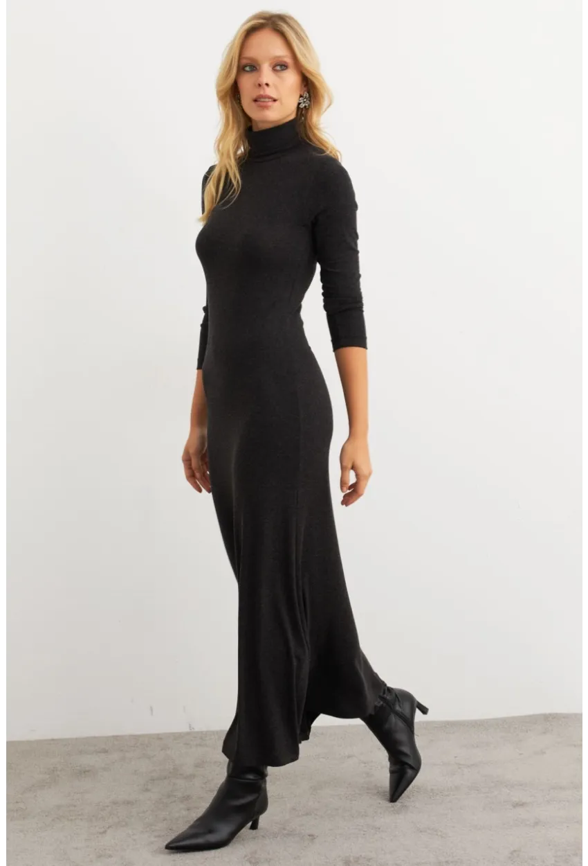 Kadın Antrasit Balıkçı Maxi Elbise MEY100