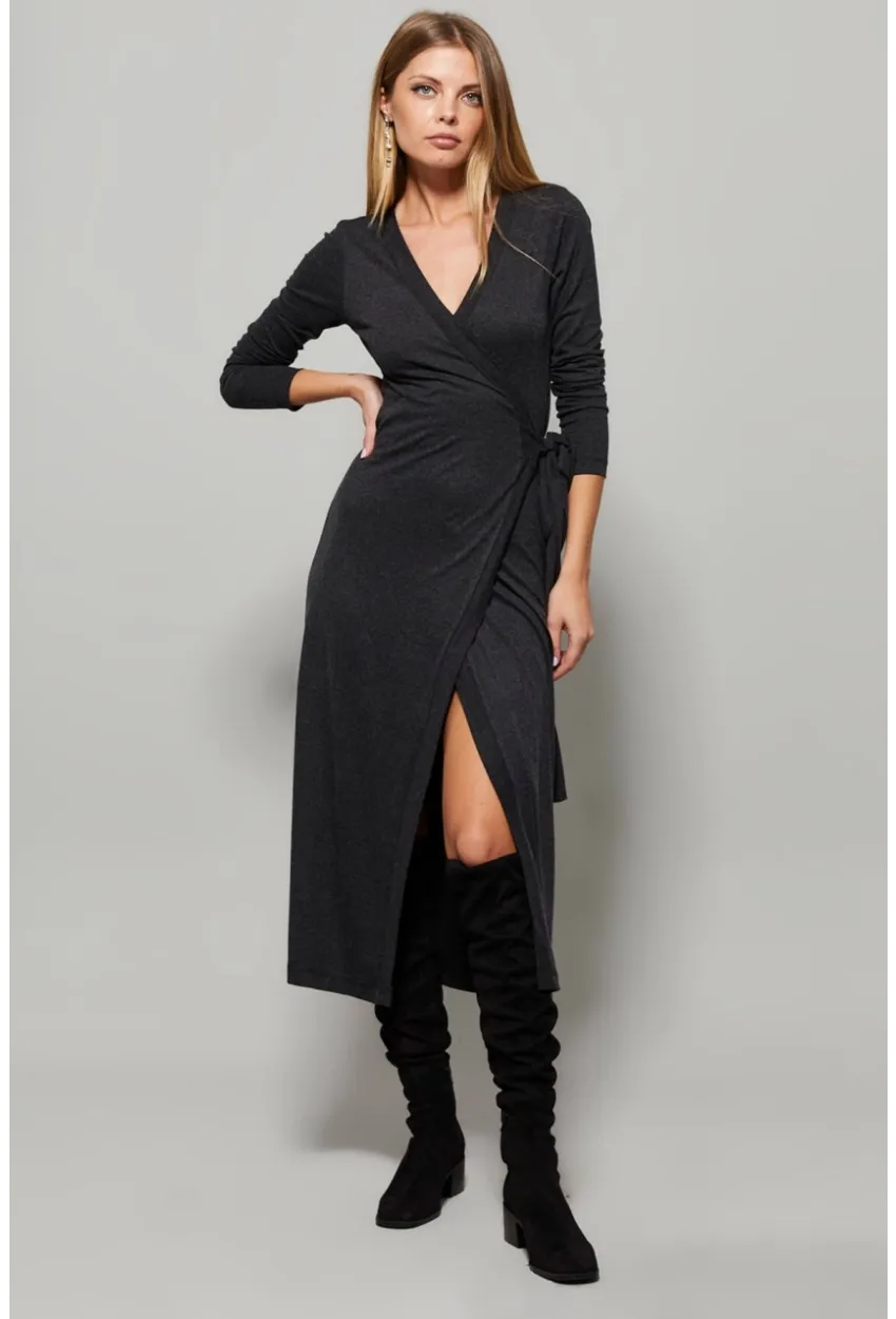 Kadın Antrasit Kruvaze Maxi Elbise EY1135