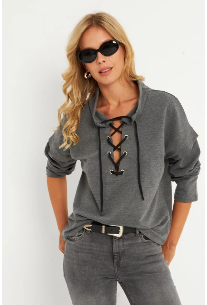 Kadın Antrasit Kuşgözlü Sweatshirt TF04