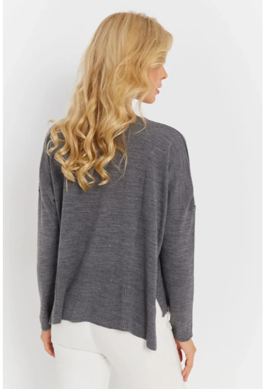 Kadın Antrasit Önü Kısa Triko Kazak YİL551