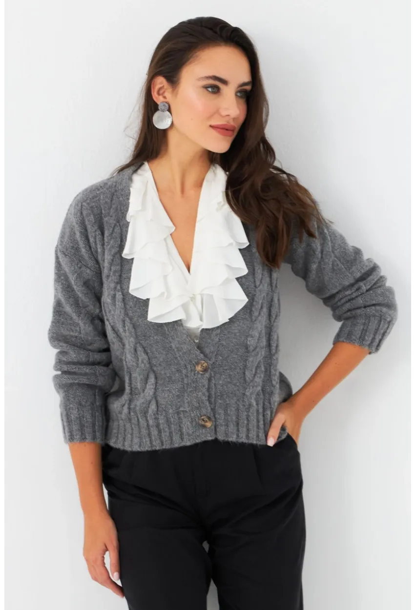 Kadın Antrasit Saç Örgülü Hırka YV295