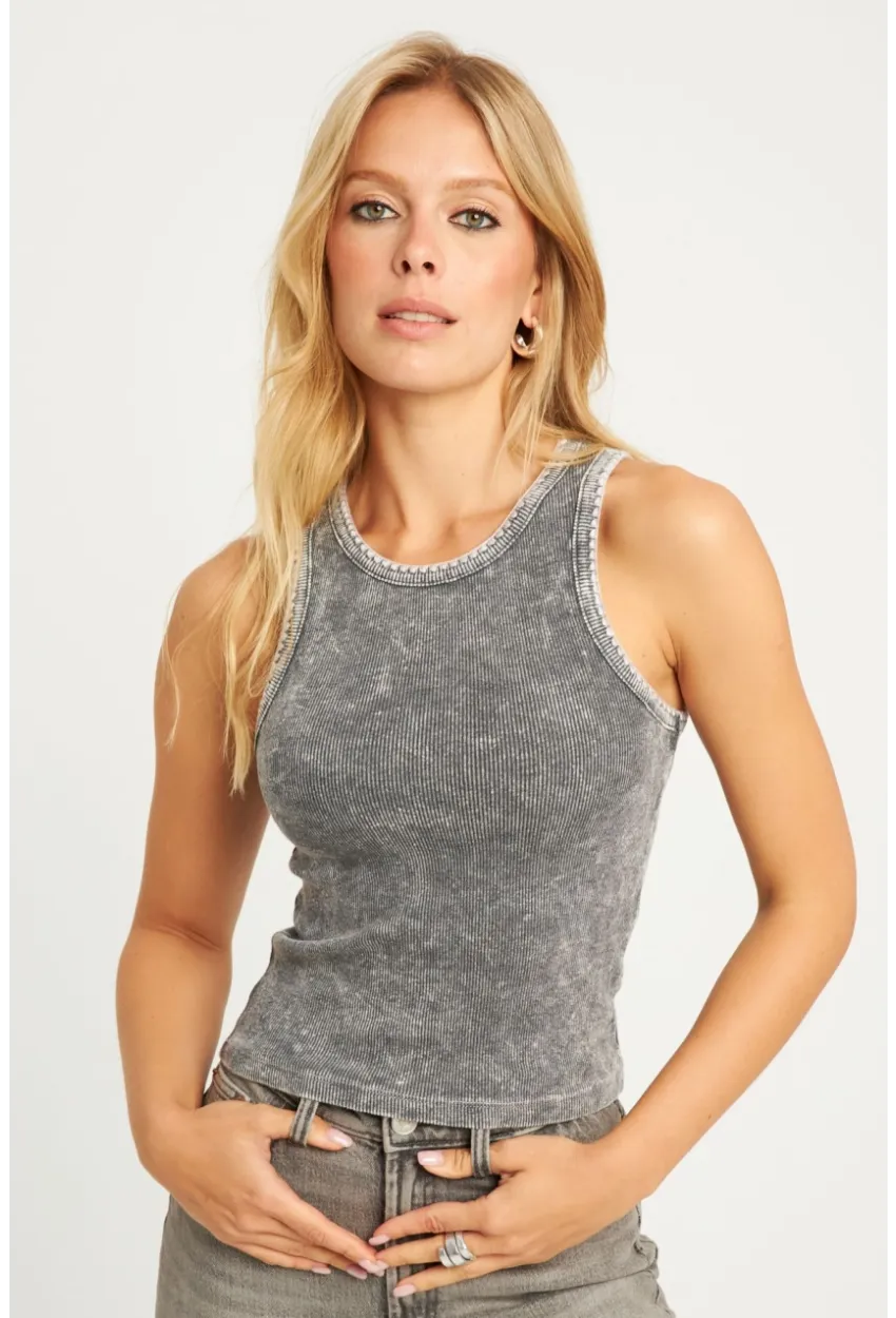 Kadın Antrasit Yıkamalı Triko Bluz AYD341