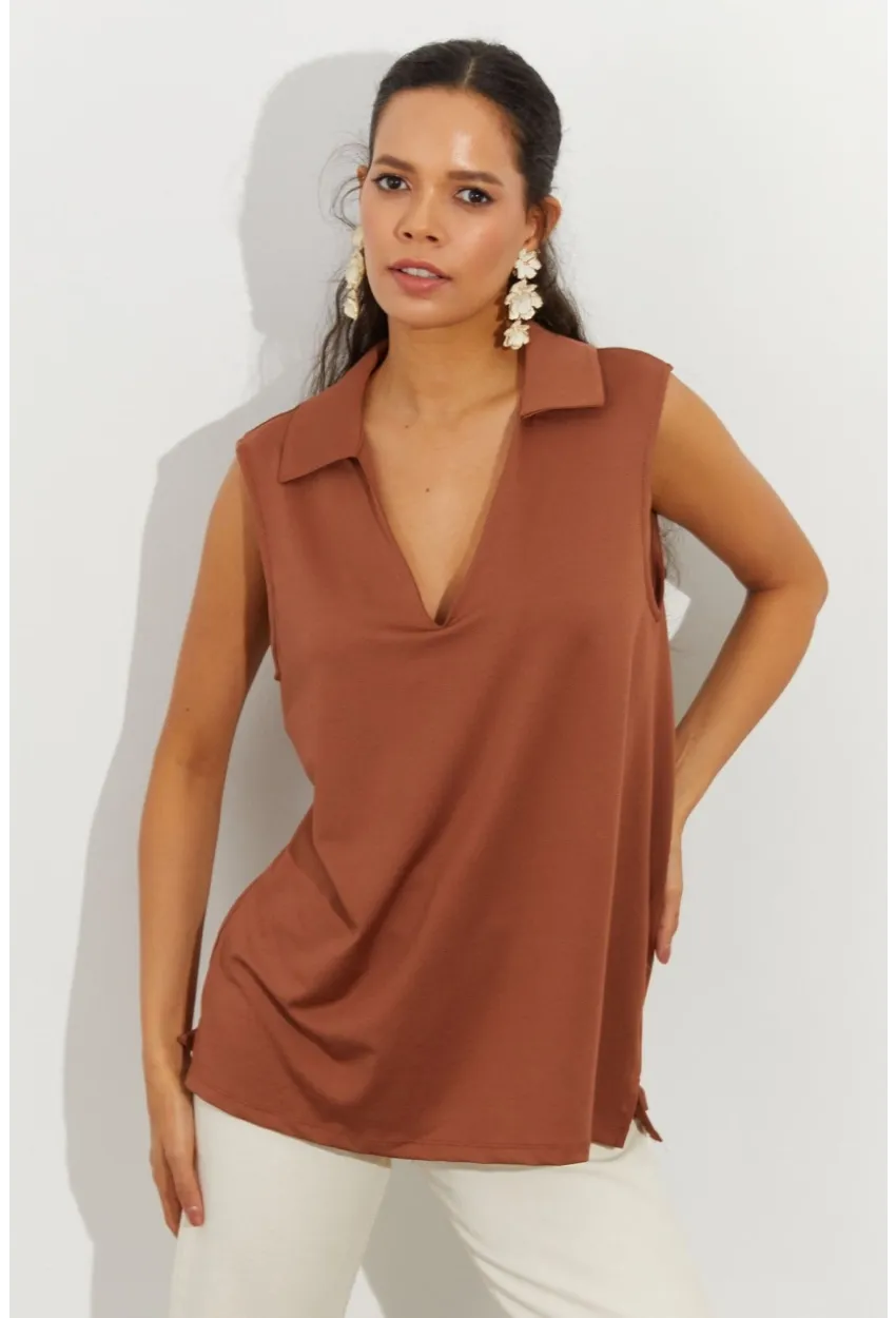 Kadın Badem Polo Yaka Bluz LPP1219