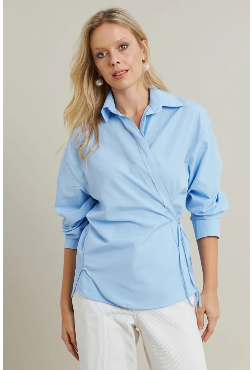 Kadın Bebe Mavi Bağlama Detaylı Gömlek ZER418
