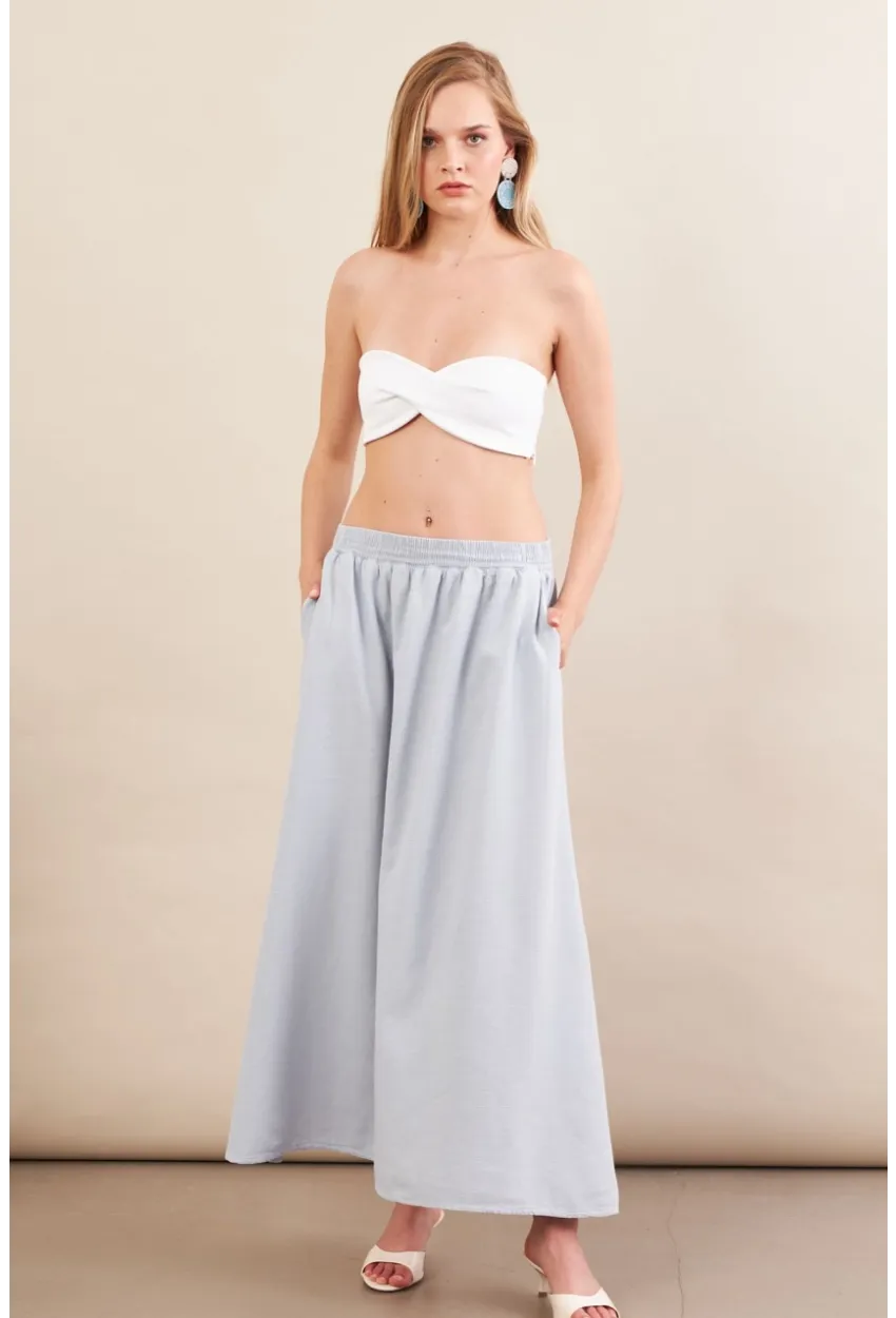 Kadın Bebe Mavi Keten Cepli Midi Etek RSP4440