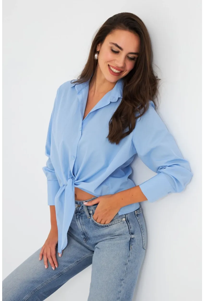Kadın Bebe Mavi Önü Bağlamalı Gömlek ZER417