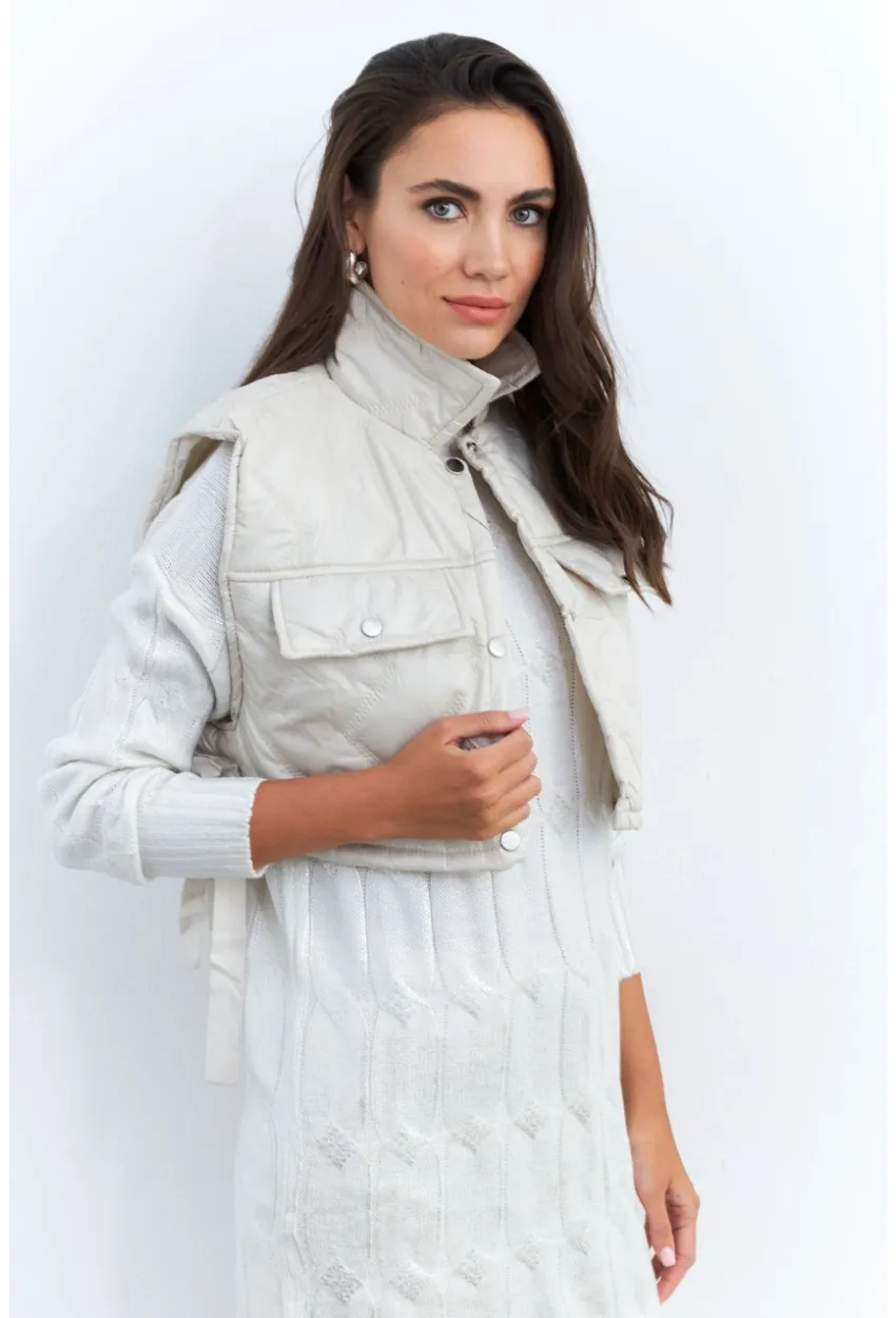 Kadın Bej Crop Yelek İS808