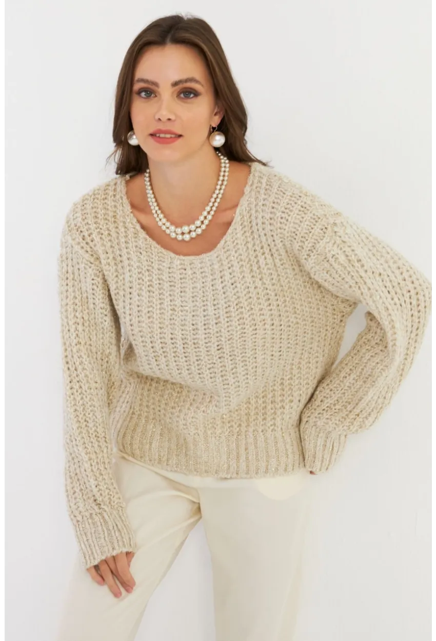 Kadın Bej Parlak Kazak KAZ25