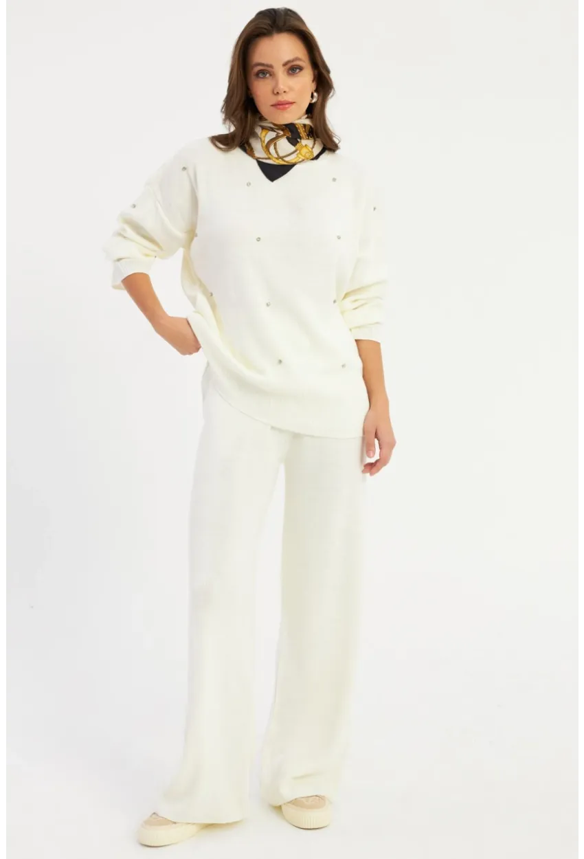 Kadın Bej Taşlı Alt Üst Takım MYİL10