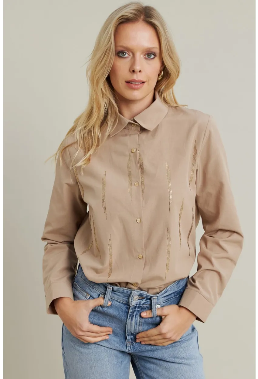 Kadın Bej Taşlı Gömlek MZER412