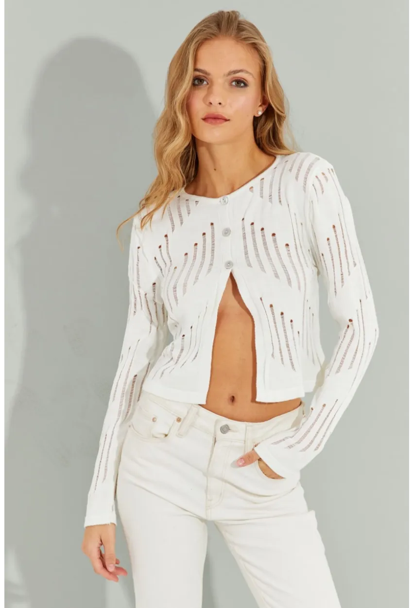 Kadın Beyaz Ajurlu Kısa Hırka SF2511