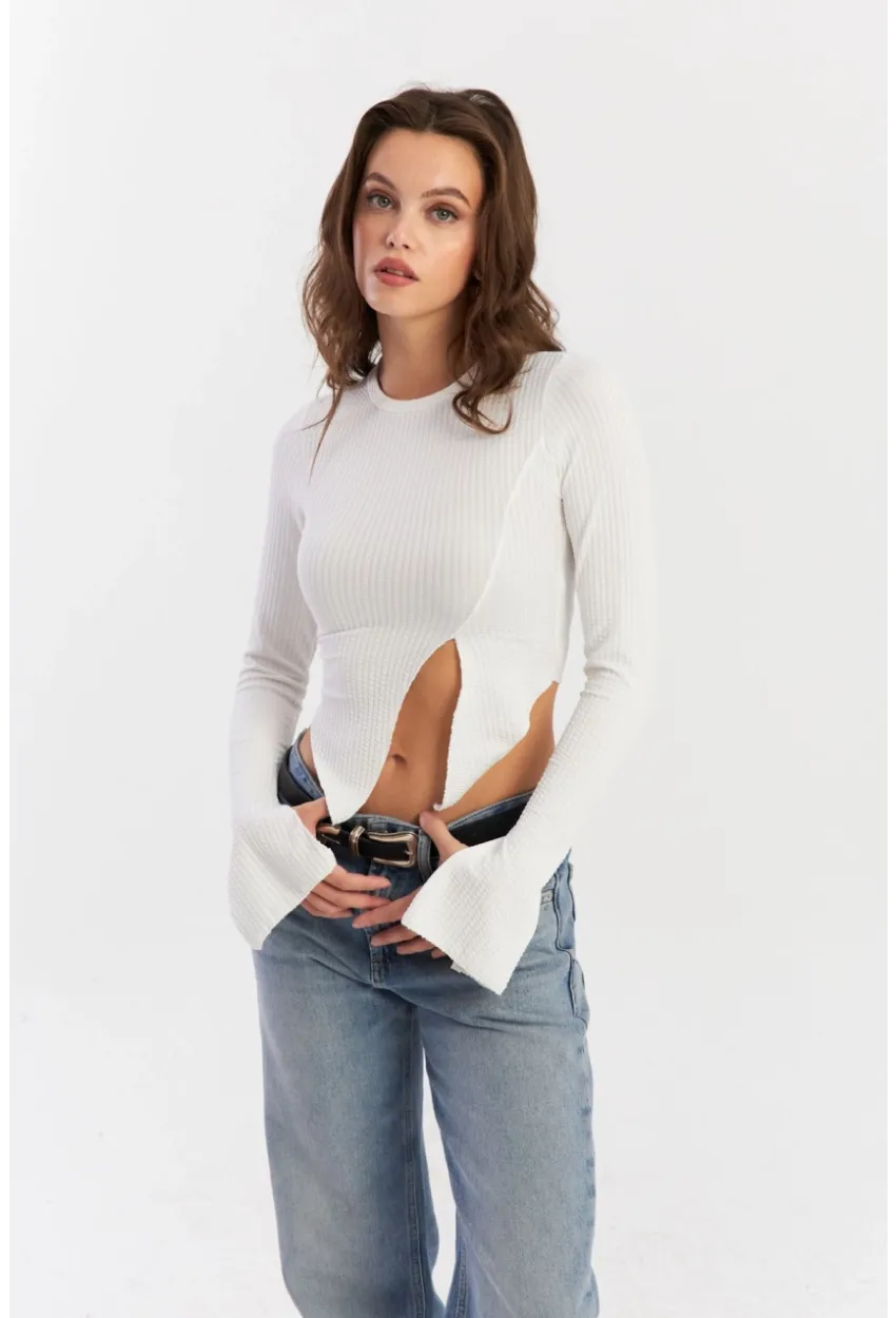 Kadın Beyaz Asimetrik Bluz CG384