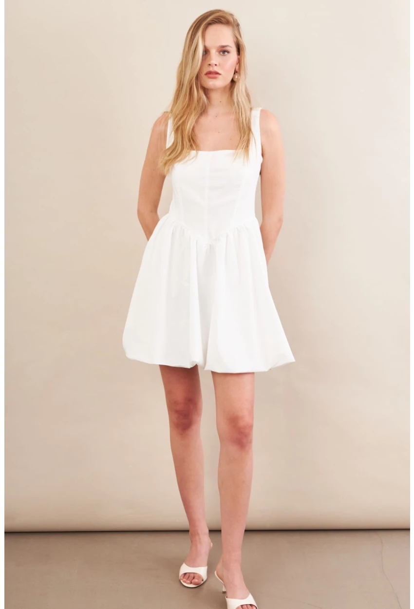 Kadın Beyaz Askılı Mini Balon Elbise ERL105