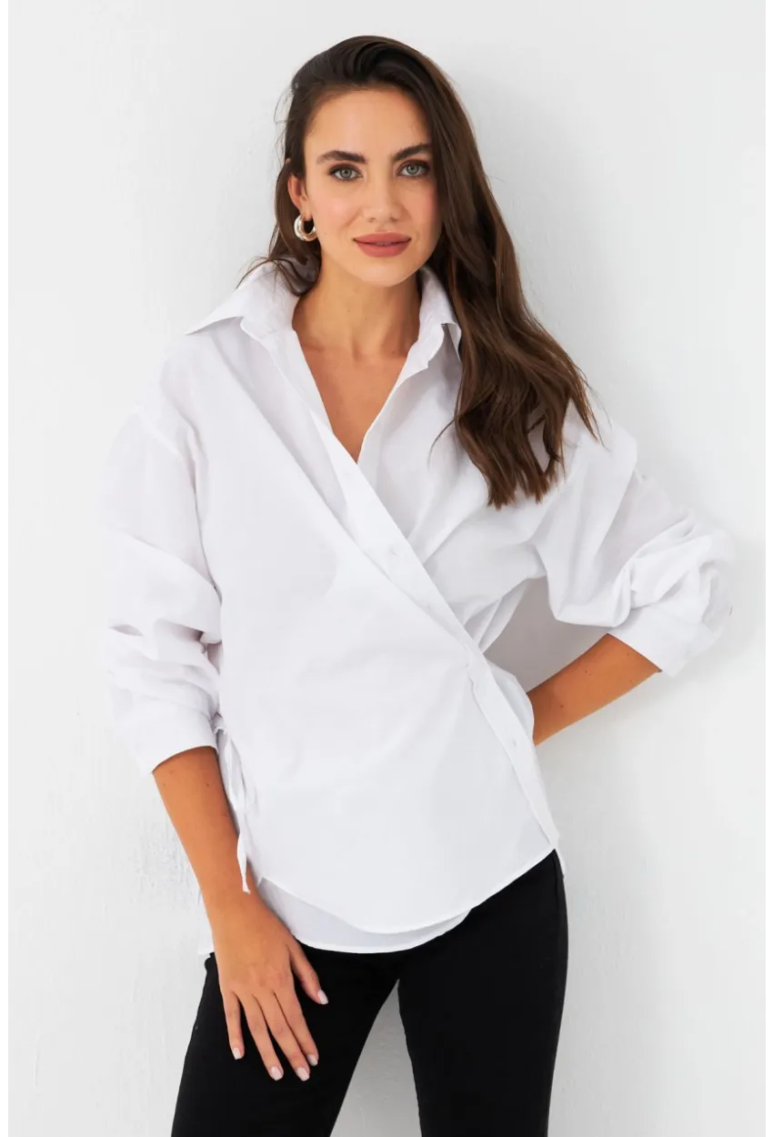 Kadın Beyaz Bağlama Detaylı Gömlek ZER418