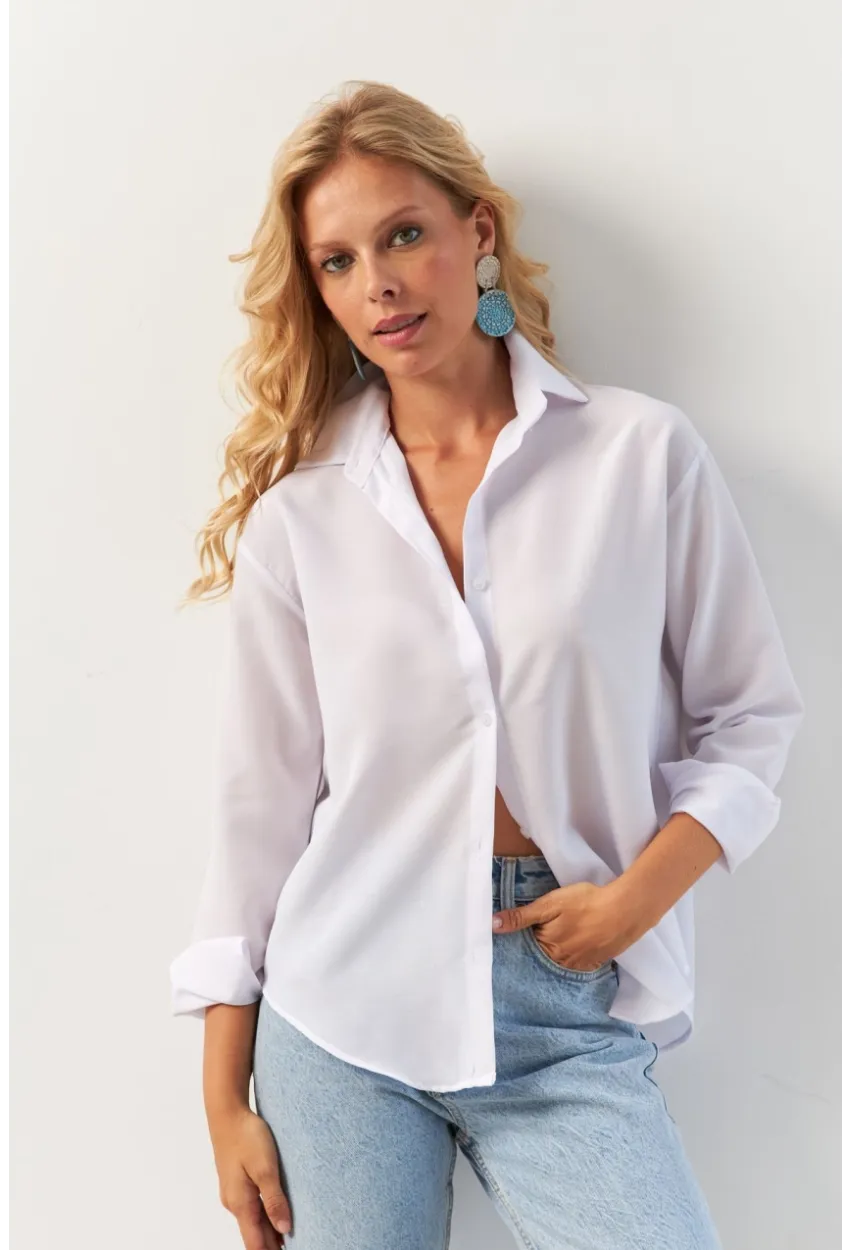 Kadın Beyaz Basic Gömlek HNT02