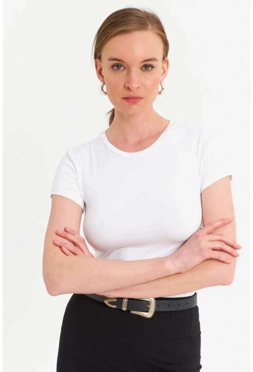 Kadın Beyaz Basic T-Shirt FLS07