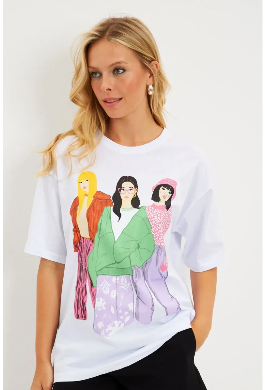Kadın Beyaz Baskılı T-Shirt DY1329