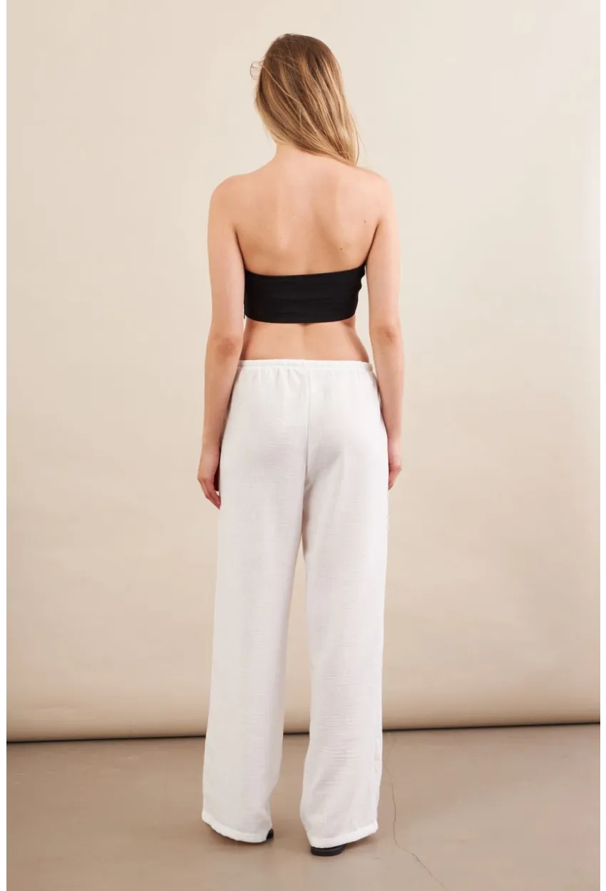 Kadın Beyaz Beli Bağcıklı Pantolon ZH105