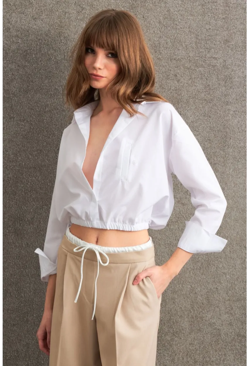 Kadın Beyaz Beli Lastikli Gömlek ELT3835