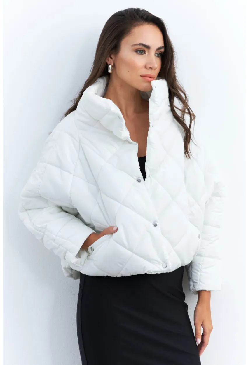 Kadın Beyaz Beli Lastikli Yarasa Kol Şişme Mont MX11