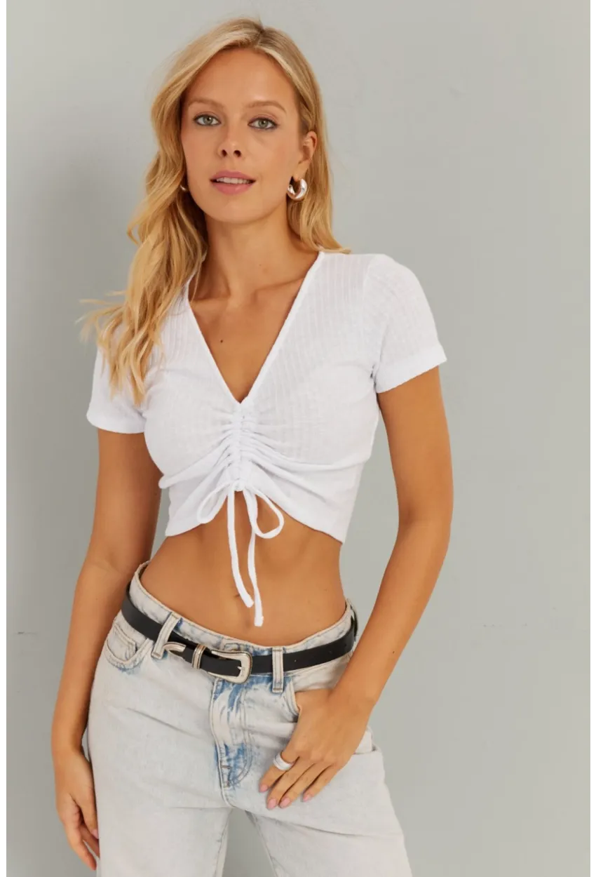 Kadın Beyaz Büzgülü Bluz AYD303