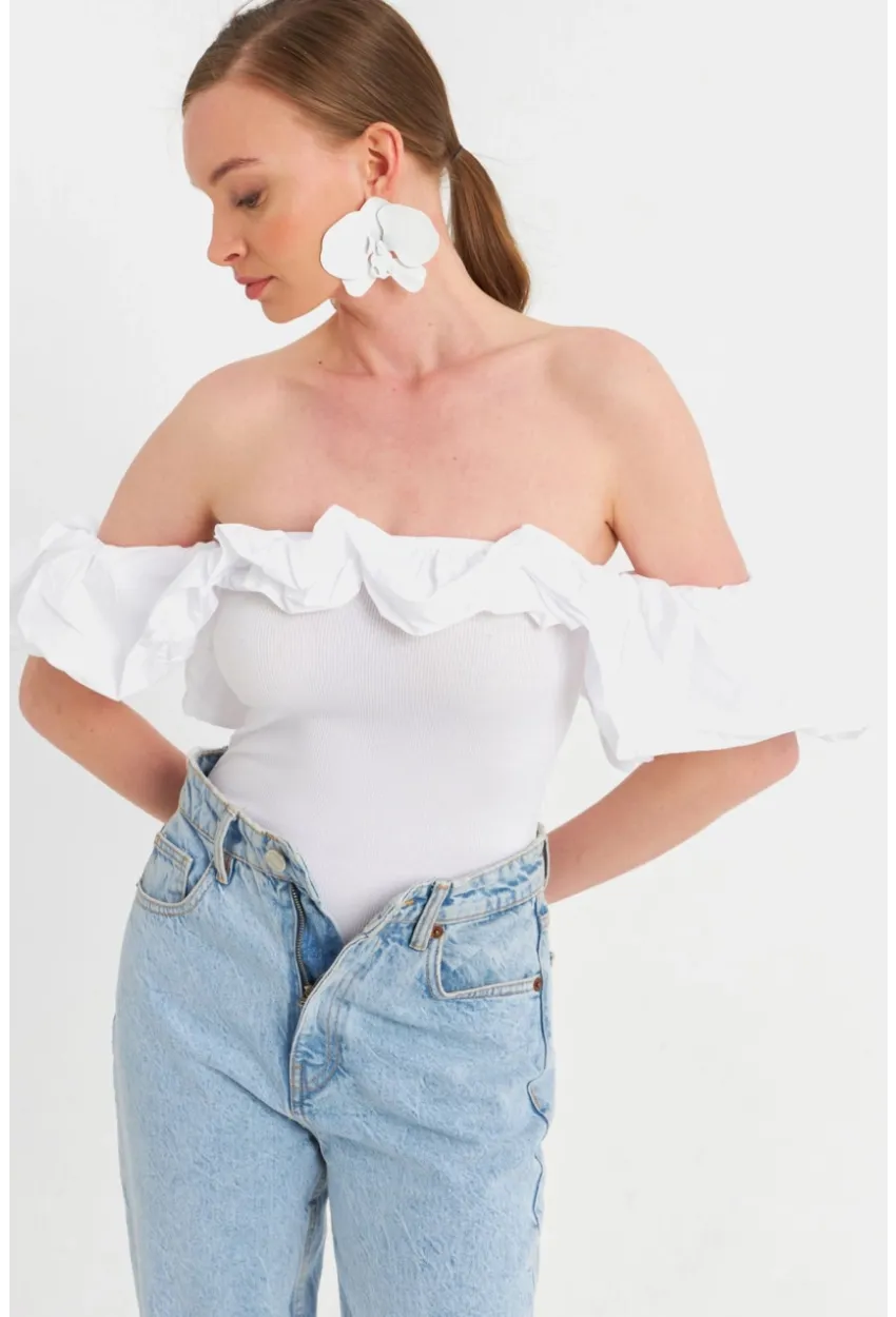 Kadın Beyaz Çıtçıtlı Straplez Body TPG07