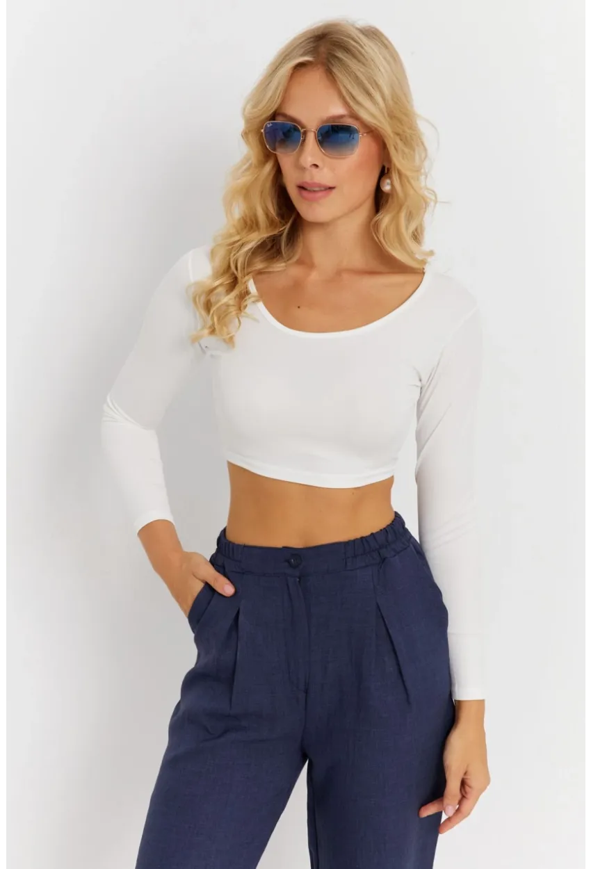 Kadın Beyaz Crop Bluz CG367