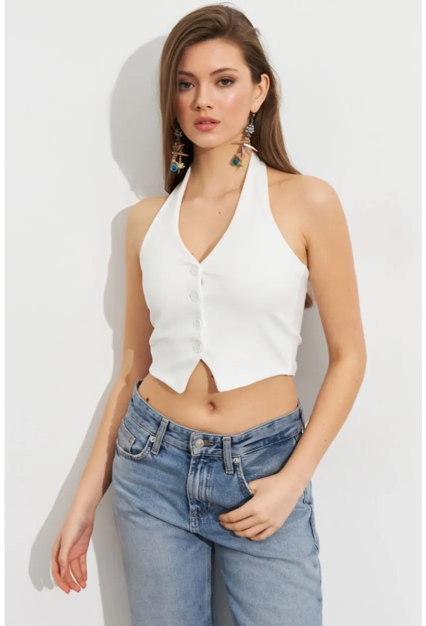 Kadın Beyaz Crop Bluz SE18