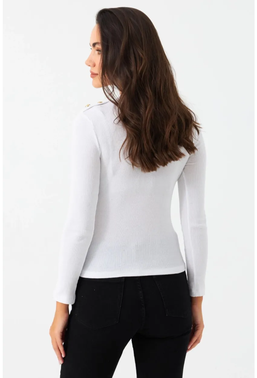 Kadın Beyaz Düğme Detaylı Bluz MAYD14