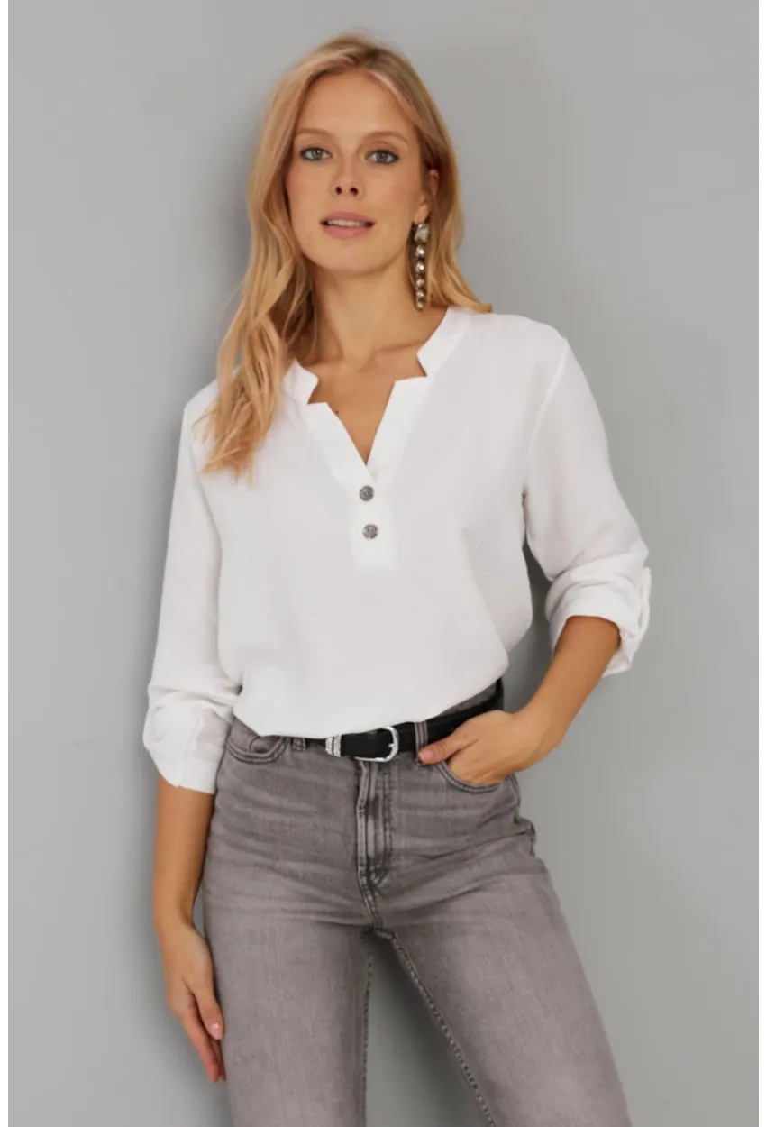 Kadın Beyaz Düğmeli Bluz BR1320