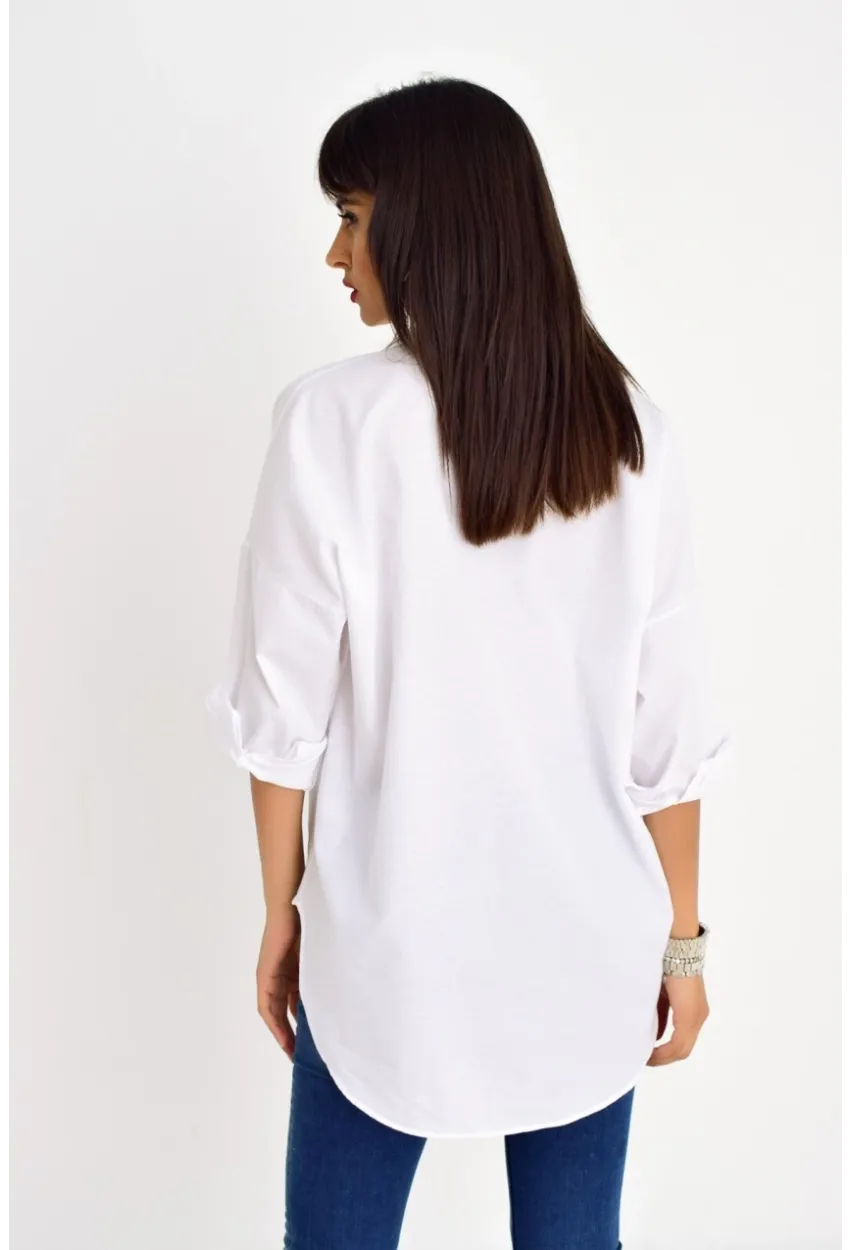 Kadın Beyaz Fermuarlı Gömlek DY25580