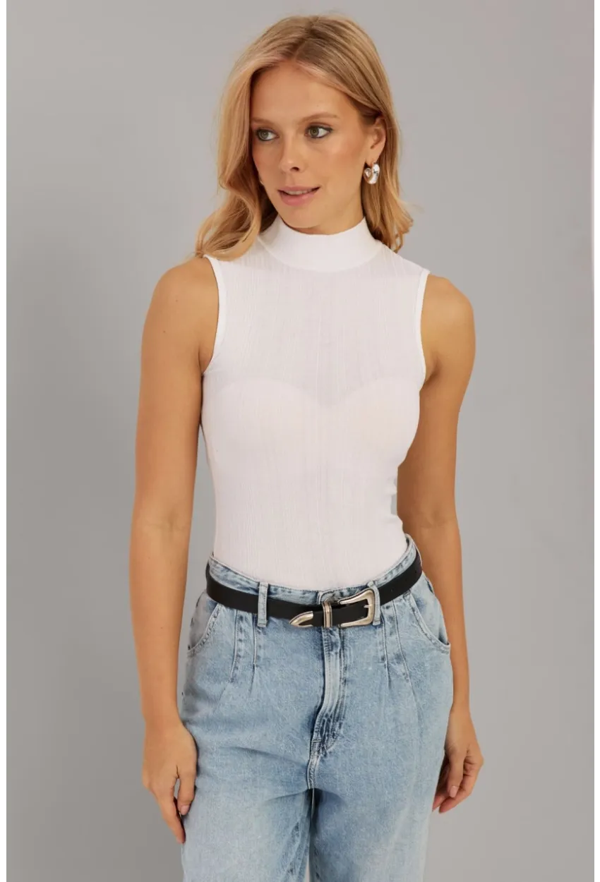 Kadın Beyaz Fitilli Kolsuz Bluz LPP1261