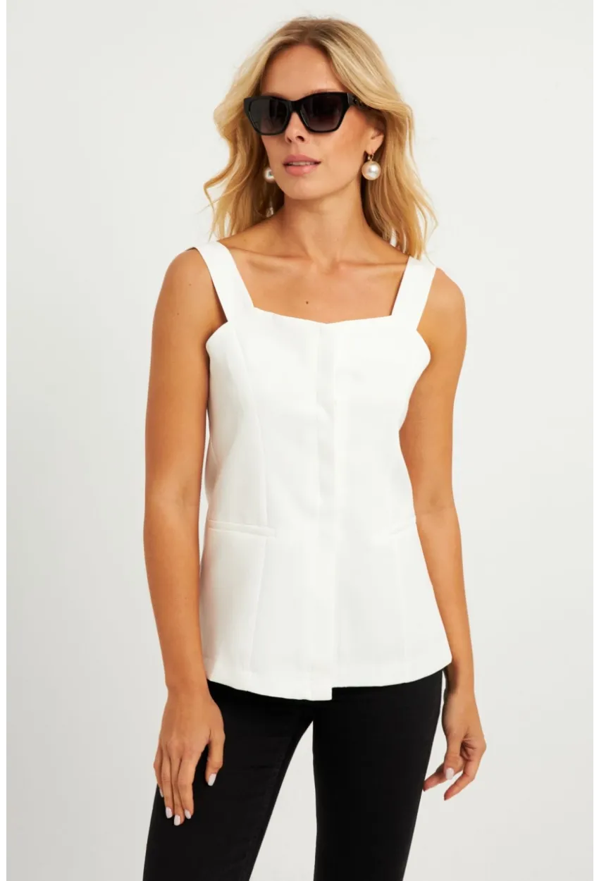 Kadın Beyaz Gizli Düğmeli Yelek TW60236