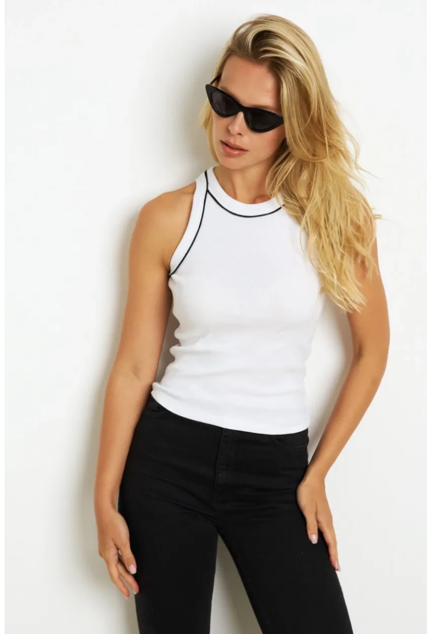 Kadın Beyaz Halter Yaka Kaşkorse Bluz AYD326