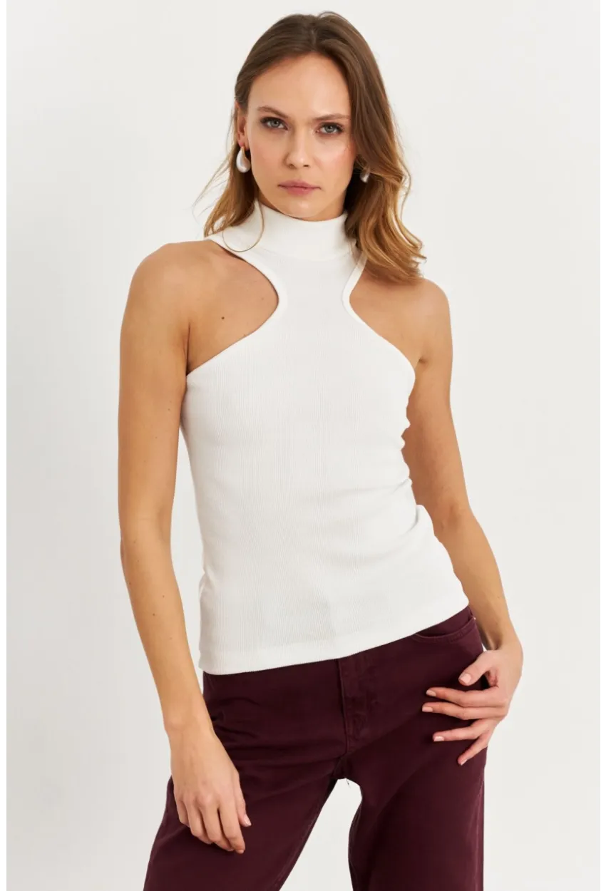 Kadın Beyaz Halter Yaka Kaşkorse Bluz EY1454