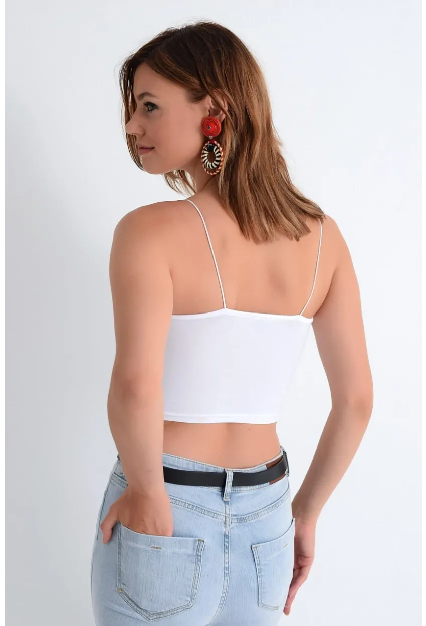 Kadın Beyaz İp Askılı Penye Büstiyer EF10