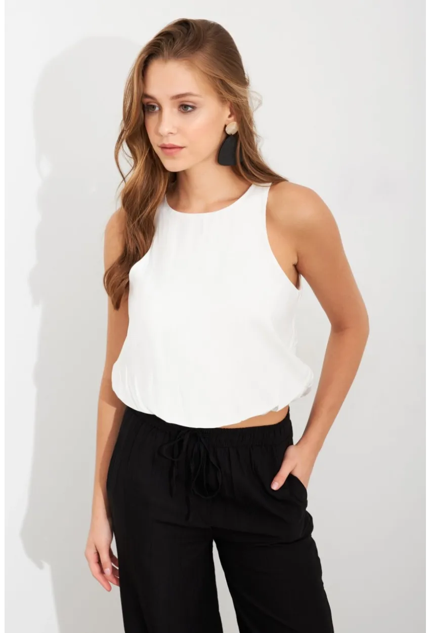 Kadın Beyaz Kolsuz Balon Bluz SAN101