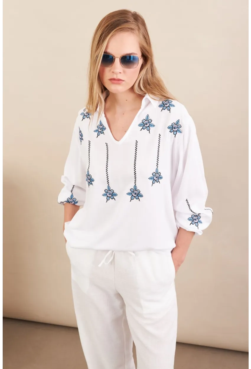 Kadın Beyaz Nakışlı Bluz MPC1345