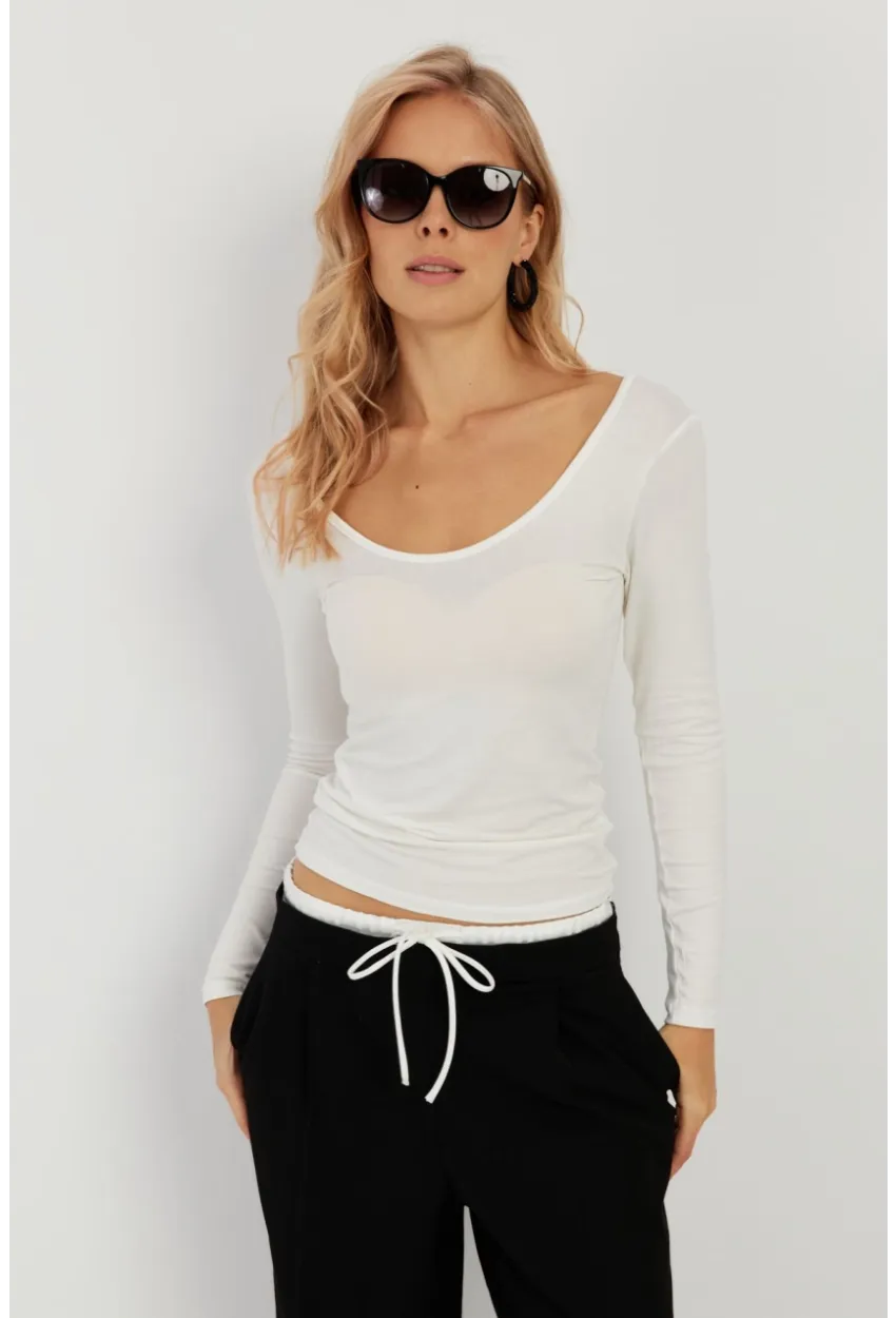 Kadın Beyaz Ön Arka U Yaka Bluz LPP1265