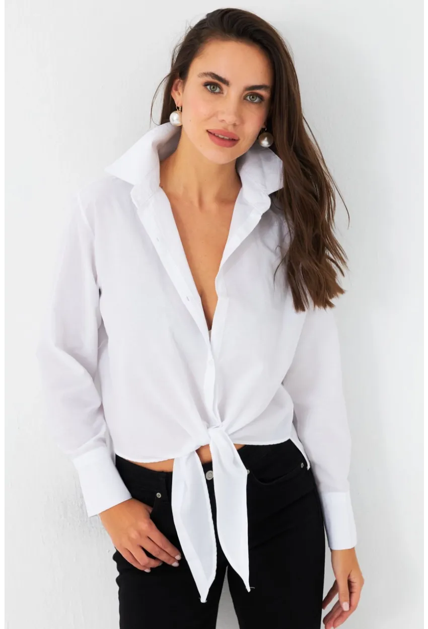 Kadın Beyaz Önü Bağlamalı Gömlek ZER417