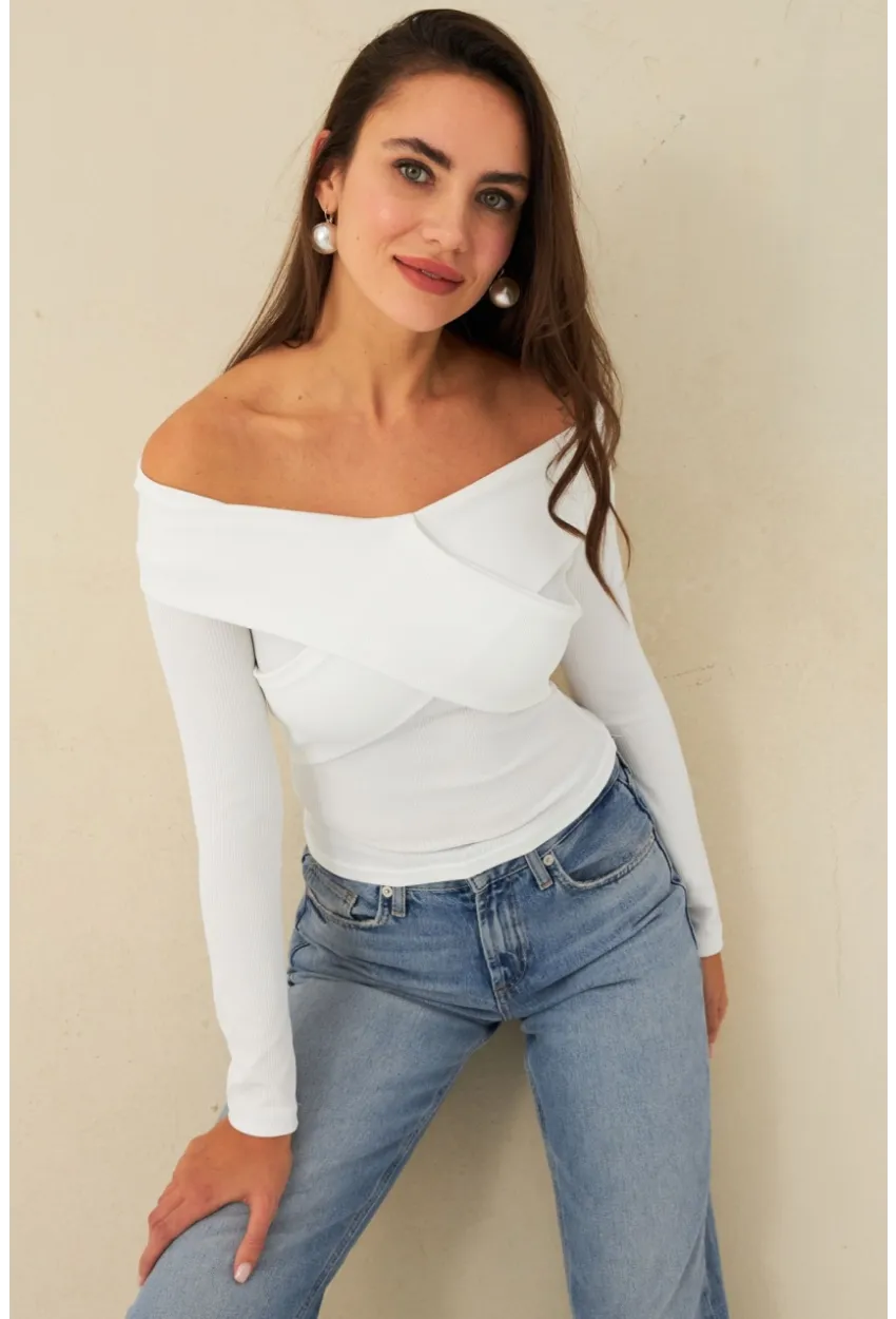 Kadın Beyaz Önü Çapraz Bluz CG389