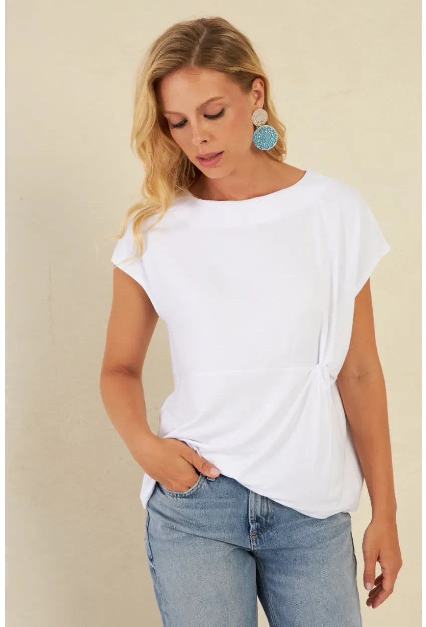 Kadın Beyaz Önü Düğümlü Bluz AYD348