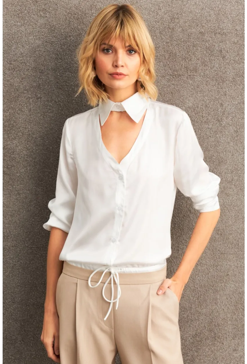 Kadın Beyaz Önü Pencereli Saten Gömlek ZER419